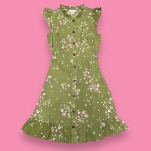 Monteau Cottage Boho Floral Fairy Ruffle Cap Sleeve Button Front Dress Size S